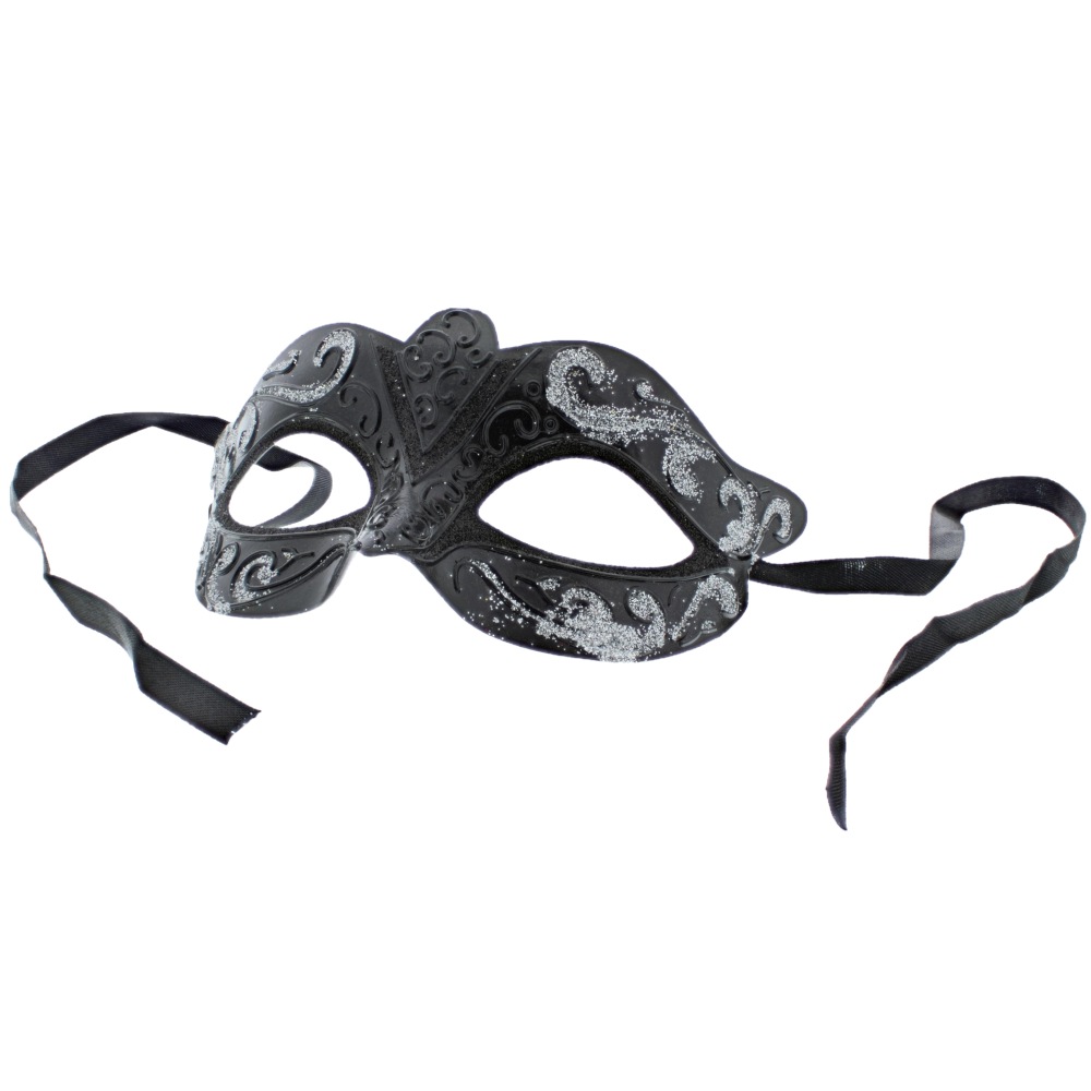 Zac's Alter Ego - Classic Venetian Glitter Masquerade Maske - Schwarz/Silberfarben